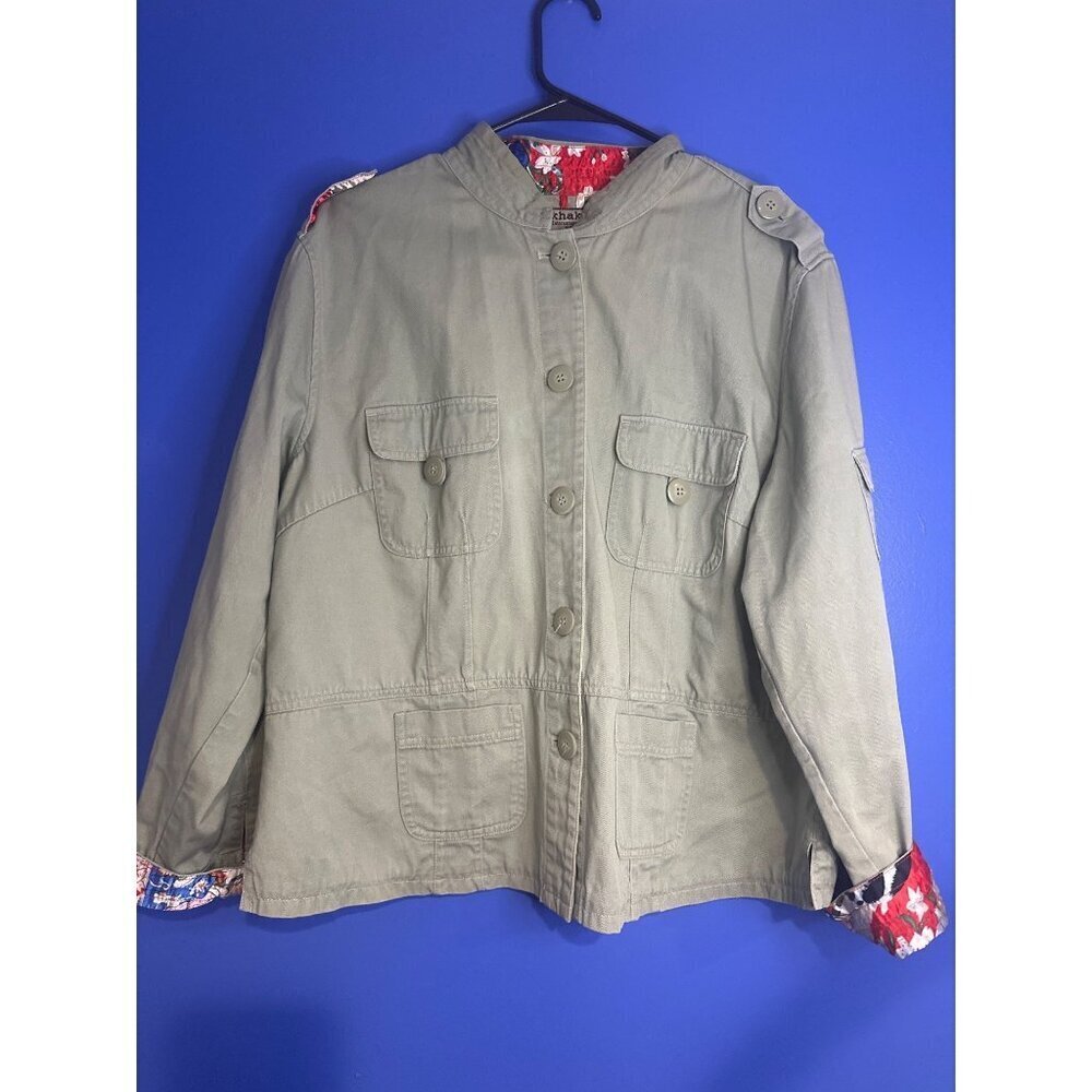 Khakis International Women’s 1X Blazer Jacket Cottagecore Preppy Floral trim